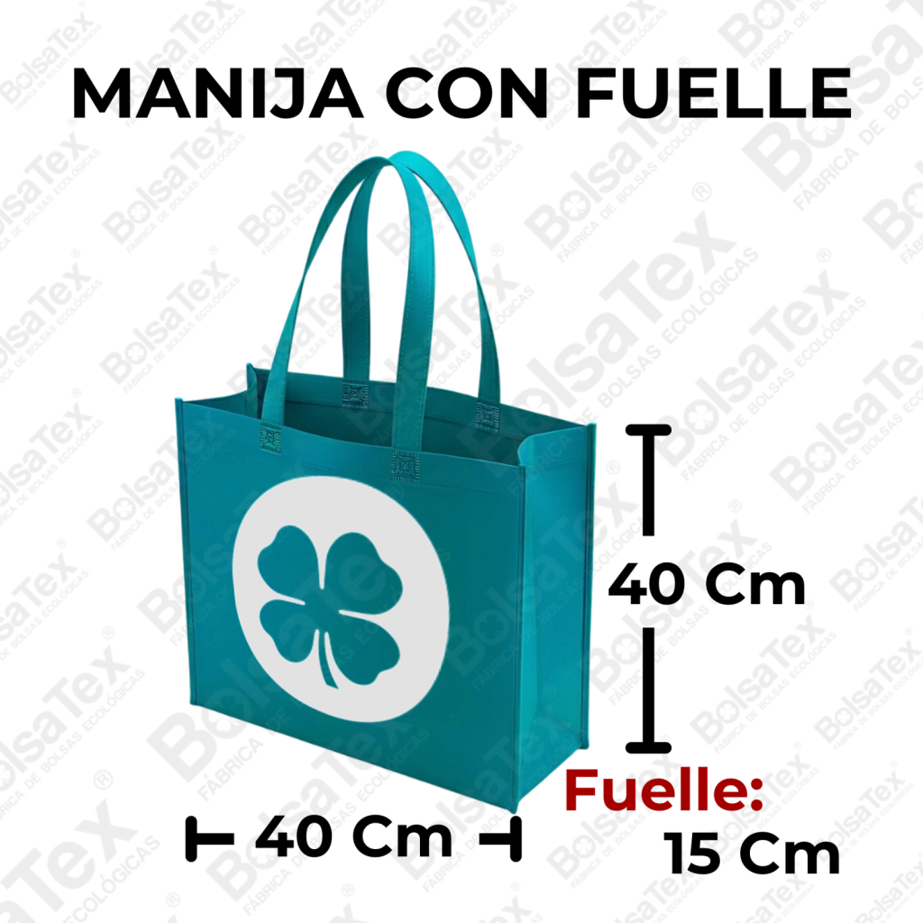 Bolsa ecológica de fuelle en cambrel personalizada con logo, reutilizable para supermercados, comercios y empresas.