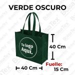 Bolsa ecológica de fuelle en cambrel personalizada color Verde Oscuro