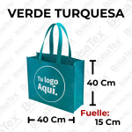 Bolsa ecológica de fuelle en cambrel personalizada color Verde Turquesa