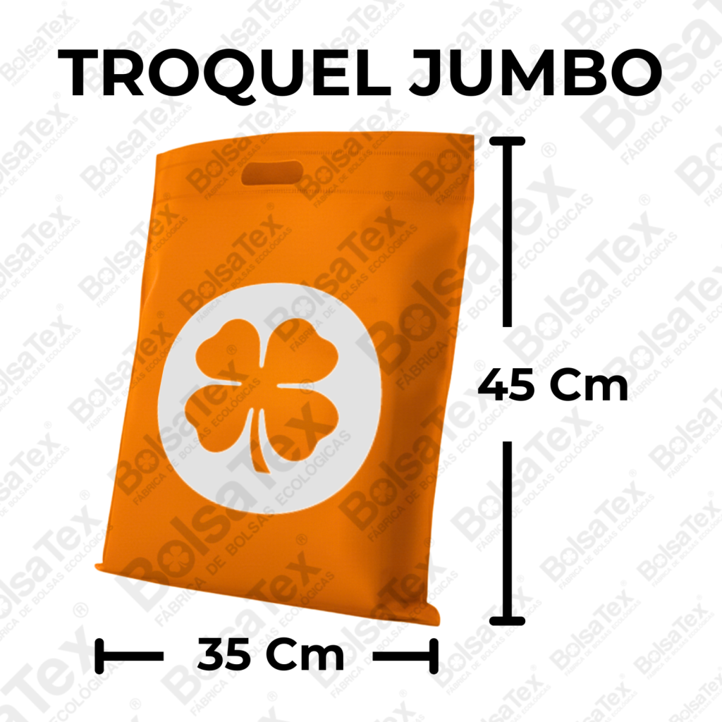 Bolsa troquelada jumbo en cambrel personalizada color naranja.