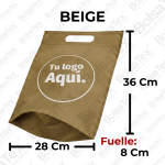 Bolsa troquelada medium con fuelle en cambrel personalizada color beige