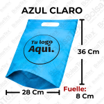 Bolsa troquelada medium con fuelle en cambrel personalizada color azul claro