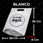 Bolsa troquelada medium con fuelle en cambrel personalizada color blanco