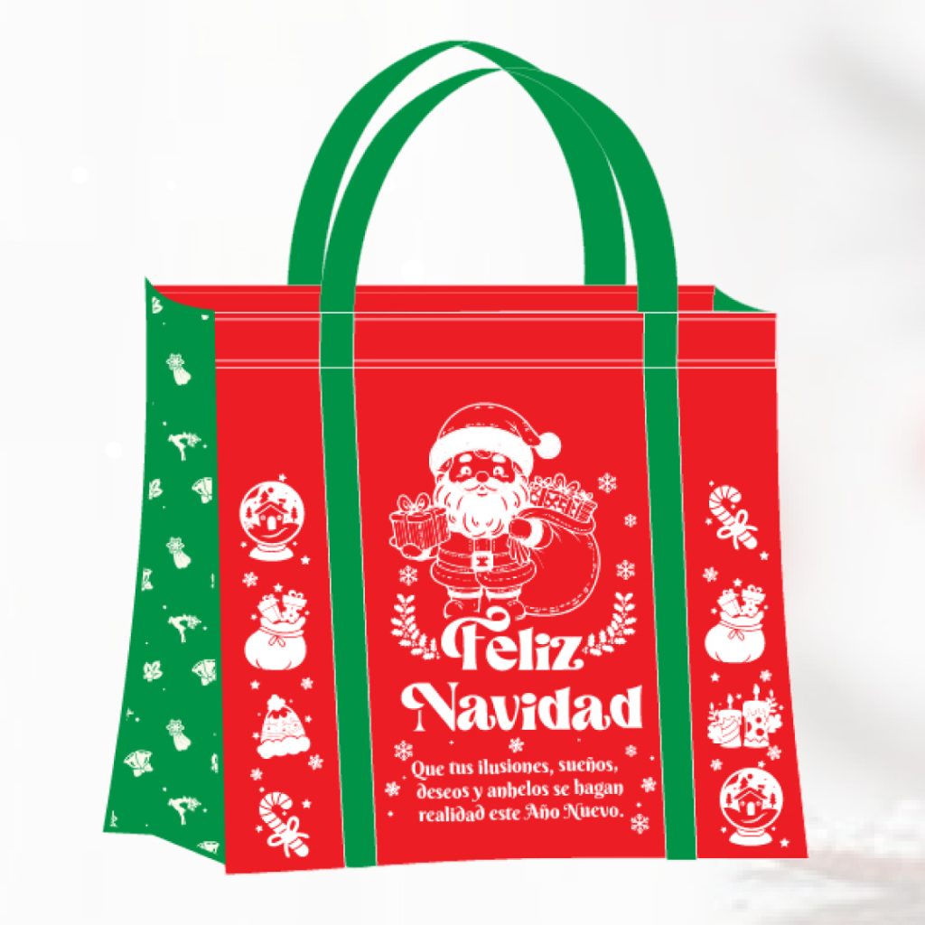 Bolsa Navideña con Manija Confeccionada y Fuelle Reforzado - Ideal para Anchetas y Regalos Grandes