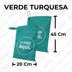 Bolsa ecológica para carro en tela cambrel verde turquesa de 20 x 45 cm personalizable.