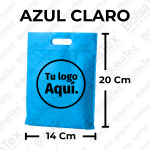 Bolsa troquel mini ecológica en cambrel color azul claro de 14 x 20 cm personalizable con logo empresarial.