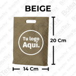 Bolsa troquel mini ecológica en cambrel color beige de 14 x 20 cm personalizable con logo empresarial.