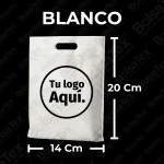 Bolsa troquel mini ecológica en cambrel color blanco de 14 x 20 cm personalizable con logo empresarial.