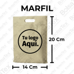 Bolsa troquel mini ecológica en cambrel color marfil de 14 x 20 cm personalizable con logo empresarial.