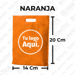 Bolsa troquel mini ecológica en cambrel color naranja de 14 x 20 cm personalizable con logo empresarial.