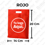 Bolsa troquel mini ecológica en cambrel color rojo de 14 x 20 cm personalizable con logo empresarial.