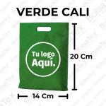 Bolsa troquel mini ecológica en cambrel color verde Cali de 14 x 20 cm personalizable con logo empresarial.