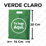 Bolsa troquel mini ecológica en cambrel color verde claro de 14 x 20 cm personalizable con logo empresarial.